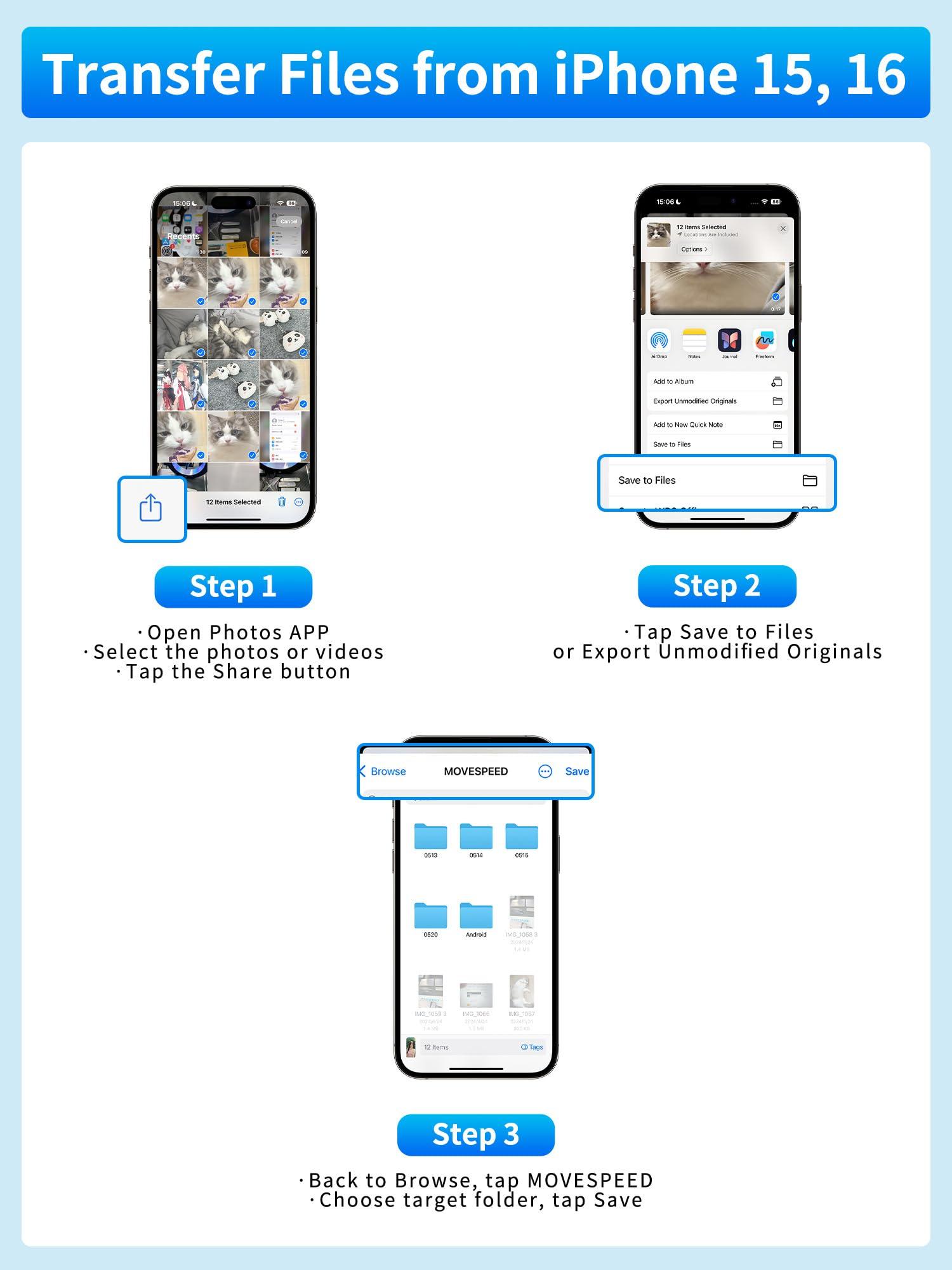 MOVE SPEED MOVE SPEED 2TB Solid State Flash Drive, 1000MB/s Read Write Speed, USB 3.2 Gen2 & Type C Dual Interface SSD with Keychain Leather Case Thumb Drive for iPhone 15 16 Series/MacBook/Android Phone etc