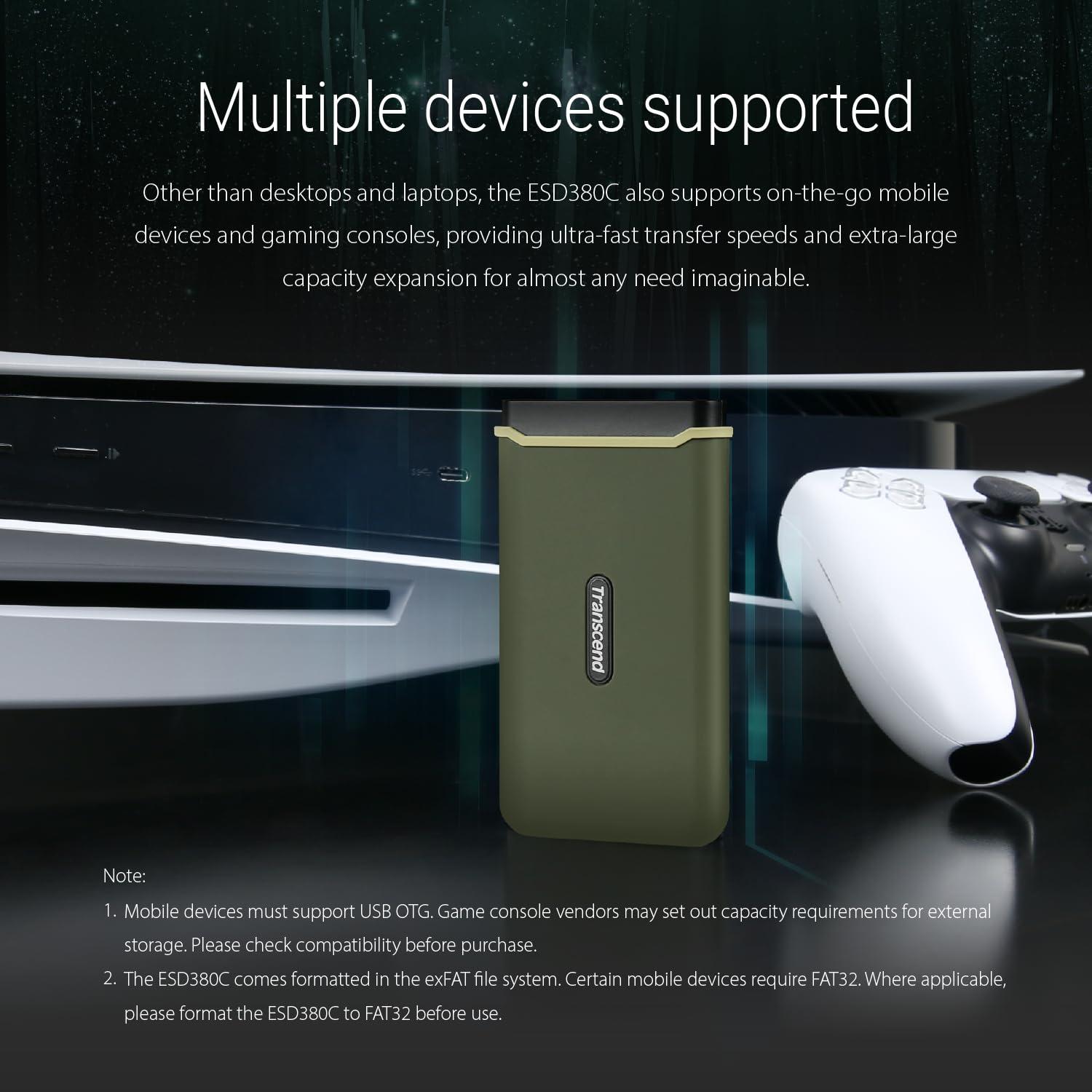 Transcend Transcend 1TB External SSD, Up to 2000MB/s, Portable Hard Drive for Steam Deck/iPhone/iPad/Mac/Windows/Android/Tablets/PS5/PS4/Xbox/Smart TV, USB 3.2 Gen 2 (20Gbps) USB-C & USB-A Cable Portable SSD