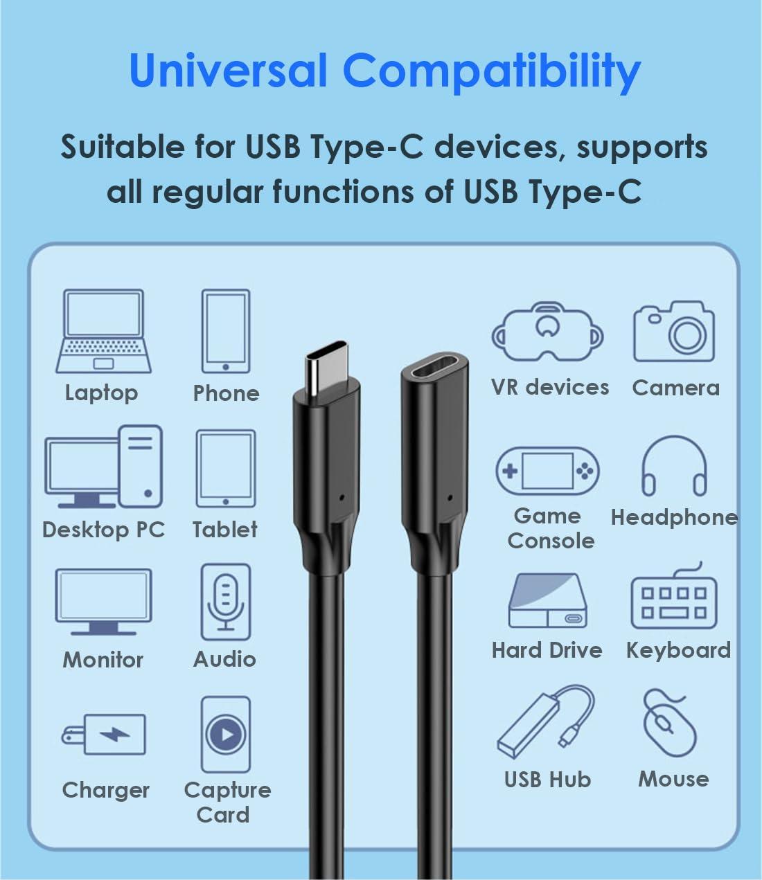 Mepsies USB C Extension Cable 3.3ft, USB Type C Male to Female Charging/Data Transfer Extender Cord, USB 3.2 10Gbps 5A/100W 4K/60Hz, Compatible with MacBook Pro/Air Dell XPS iPhone 15 Galaxy and More