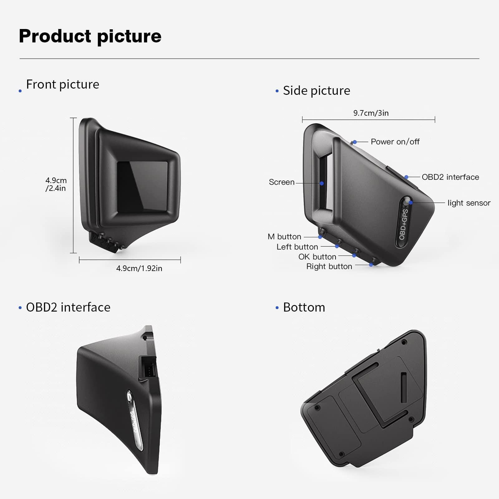 wiiyii Head Up Display, Car HUD P8, OBDII & GPS Dual System, The 1st Model in The Market Can be Installed on A-Pillar Trim (1)