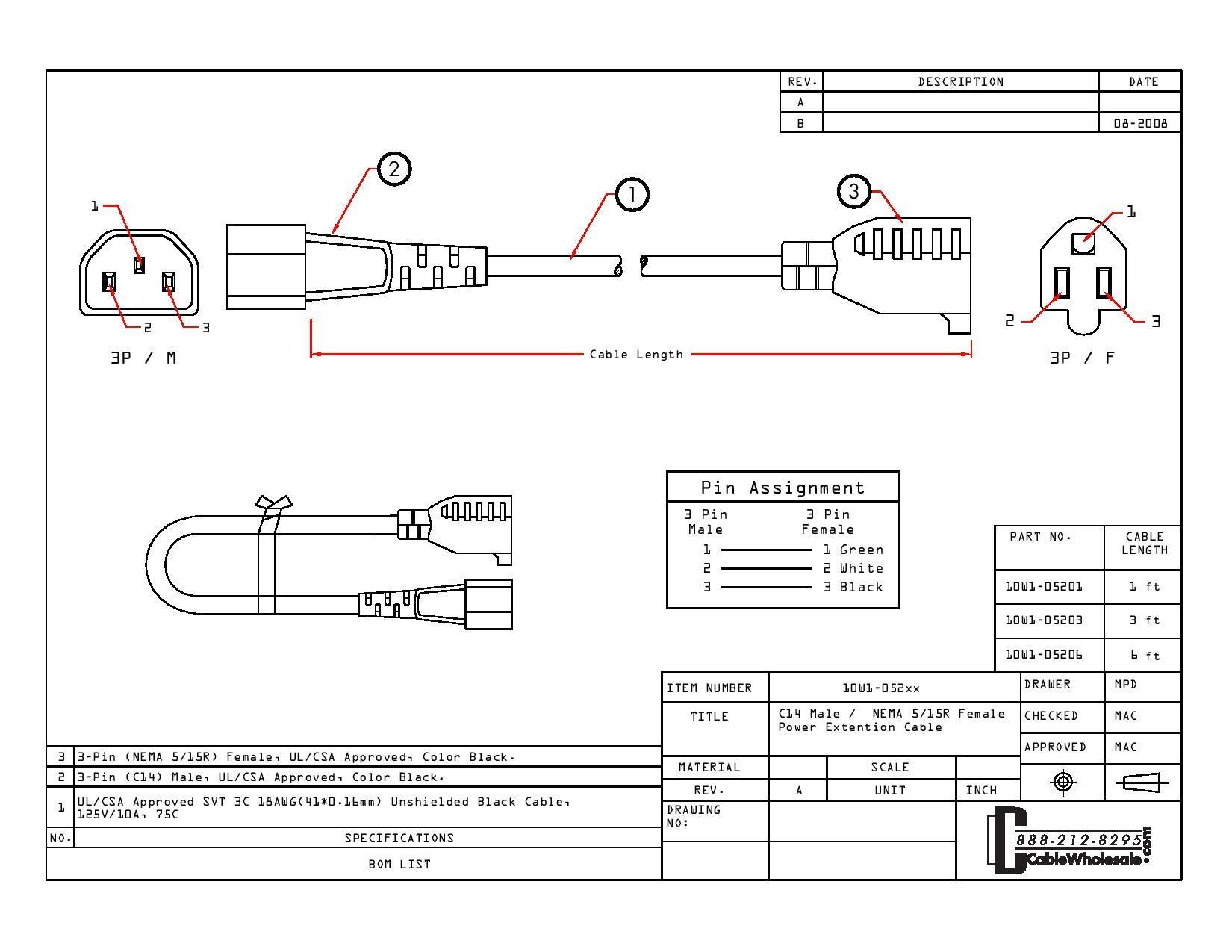 CableWholesale CableWholesale 1 feet Computer/Monitor Power Cord Adapter, NEMA 5-15R Female to C14 Male Plug, 3 Pin, 18 AWG, 10 Amp, Power Cable for PC/Monitor, Power Extension Cord, Black
