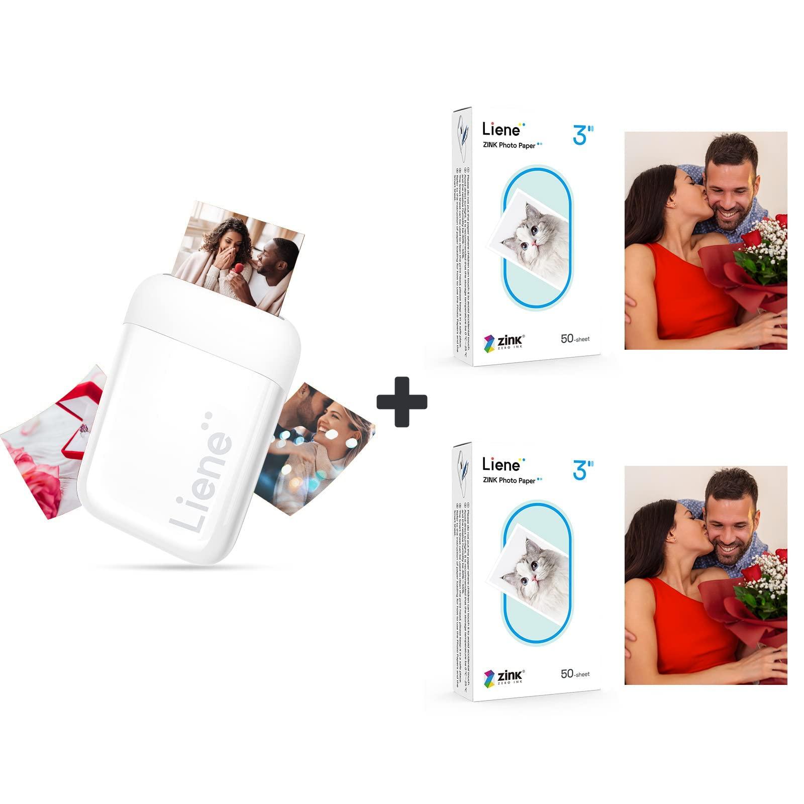 Liene Liene 2x3 Photo Printer, Mini Instant Portable Photo Printer Bundle w/ 105 Zink Adhesive Paper, Bluetooth 5.0, Compatible w/iOS & Android, Small Picture Printer for iPhone, Smartphone, White