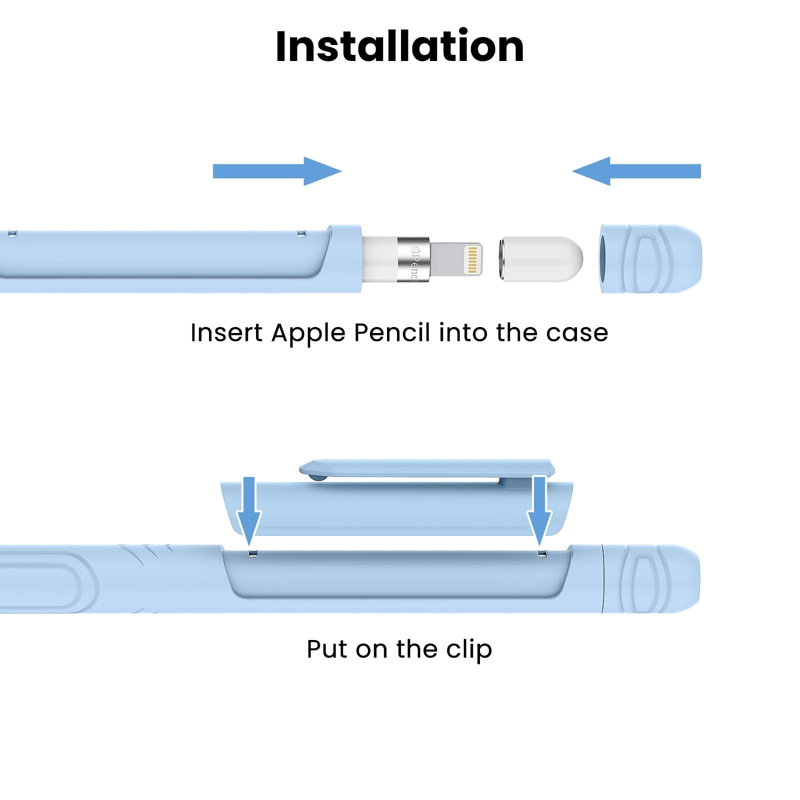 Delidigi Delidigi Pencil Case with Clip for Apple Pencil 1st Generation, Soft Silicone Shockproof Sleeve Protective Cover Grip Accessories Compatible with Apple Pencil 1st Generation