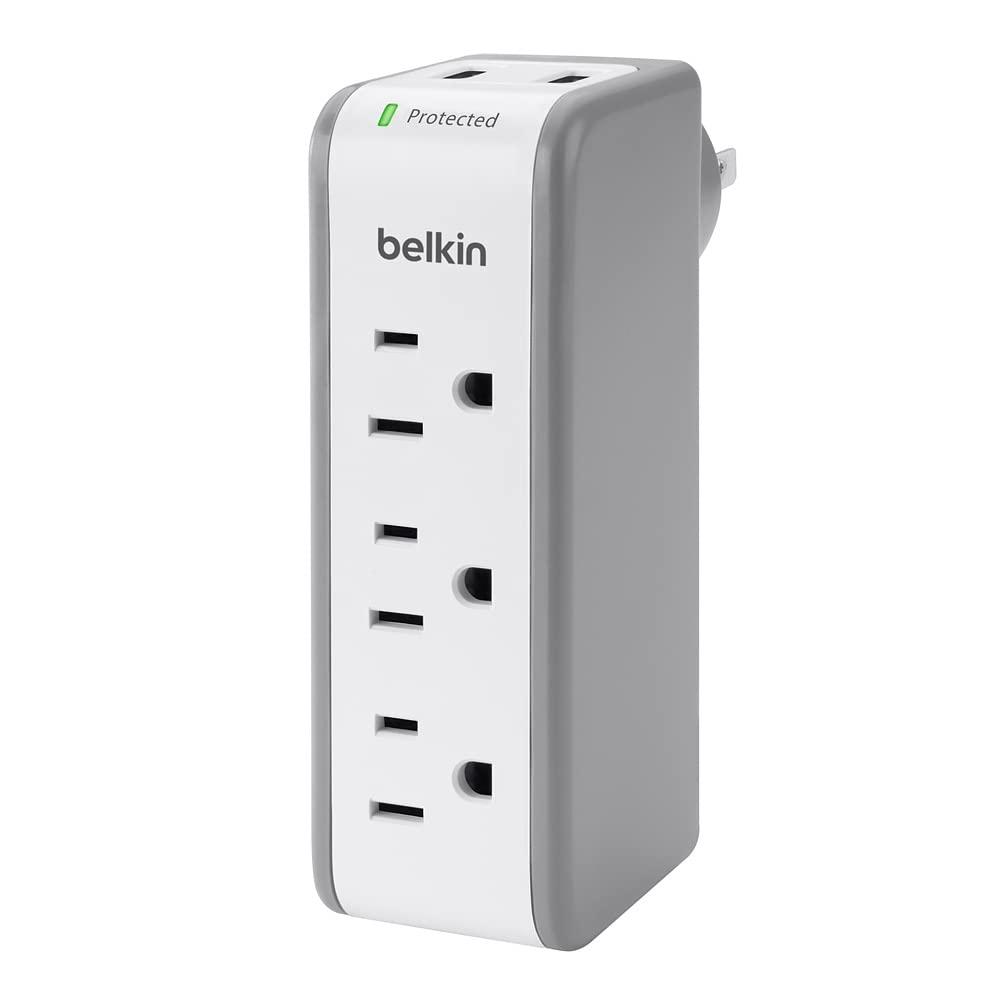 Belkin Belkin Wall Mount Surge Protector -3 AC Multi Outlets&2 USB Ports -Flat Rotating Plug Splitter - Wall Outlet Extender for Home,Office,Travel, Computer Desktop & Charging Brick (918 Joules) (Pack of 4)