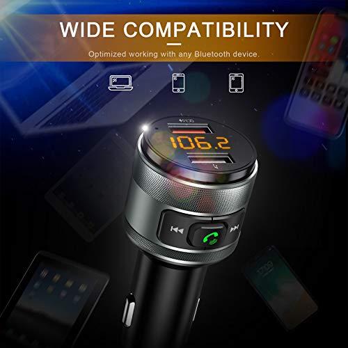 IMDEN IMDEN Bluetooth 5.0 FM Transmitter for Car, 3.0 Wireless Bluetooth FM Radio Adapter Music Player FM Transmitter/Car Kit with Hands-Free Calling and 2 USB Ports Charger Support USB Drive