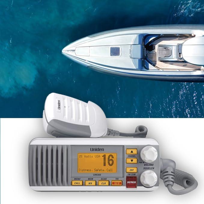 Uniden Uniden UM385 25 Watt Fixed Mount Marine Vhf Radio, Waterproof IPX4 with Triple Watch, Dsc, Emergency/Noaa Weather Alert, All Usa/International/Canadian Marine Channels, Memory Channel Scan, White