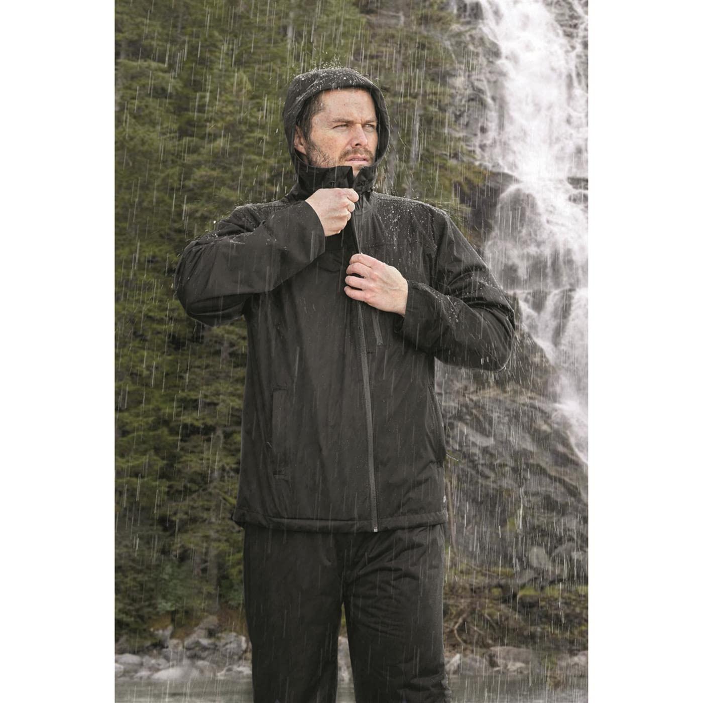 Guide Gear Guide Gear Mens Stretch Waterproof Rain Jacket with Hood, Breathable Lightweight for Hiking Fishing Camping Outdoors Black XL