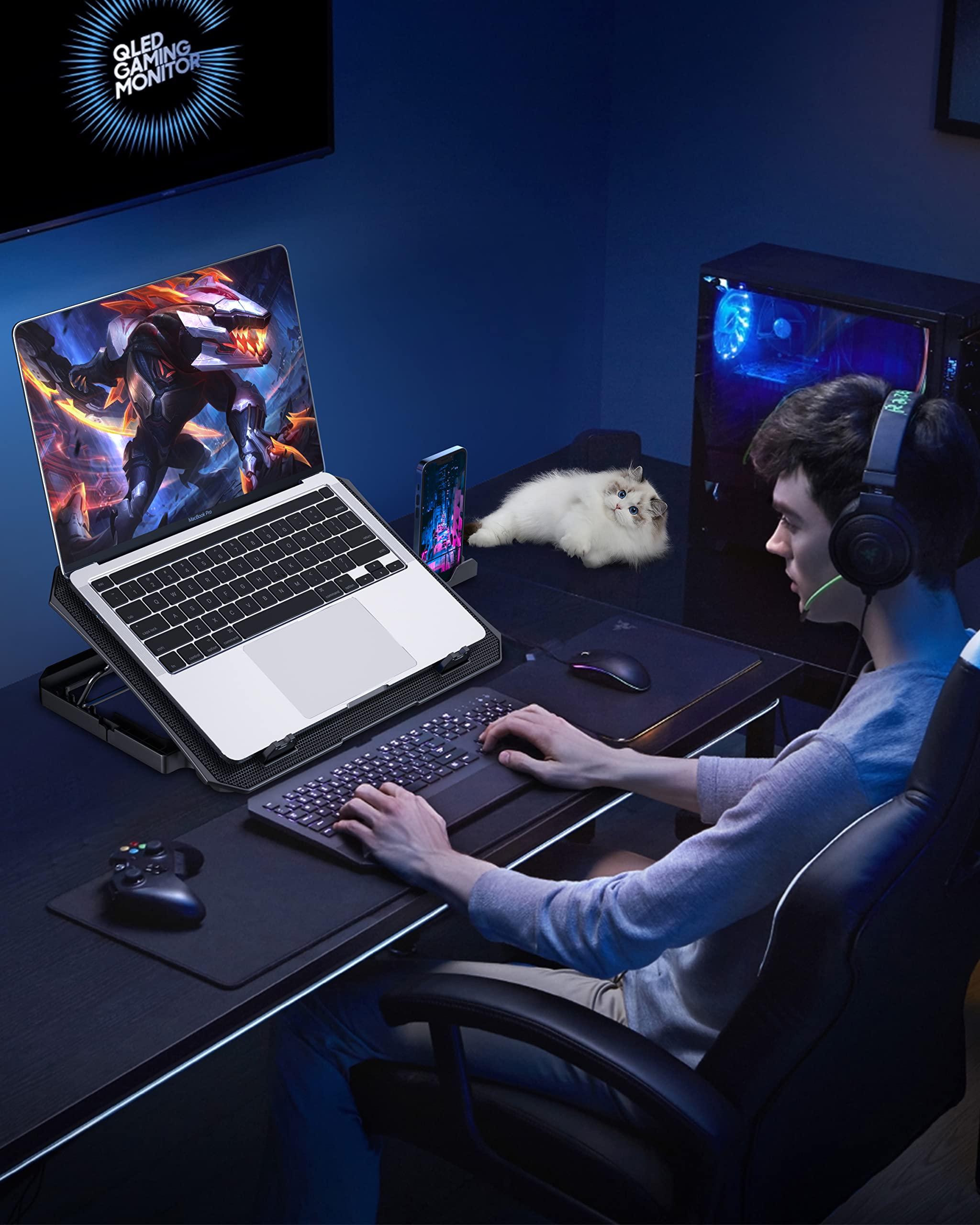 AICHESON AICHESON Laptop Cooling Pad for 12-15.6 Inch, 6 Cooler Fans with Blue Lights, Laptop Cooling Stand with 2 USB Ports (Blue)