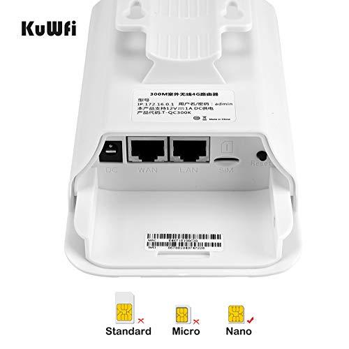 KuWFi KuWFi 300Mbps Outdoor 4G LTE CPE WiFi Router with Sim Card Slot CAT4 SIM Routers with POE Adapter Work with IPcamera or Outside WiFi Coverage (US Version B2/B4/B5/B12/B13/B14/B66/B71)