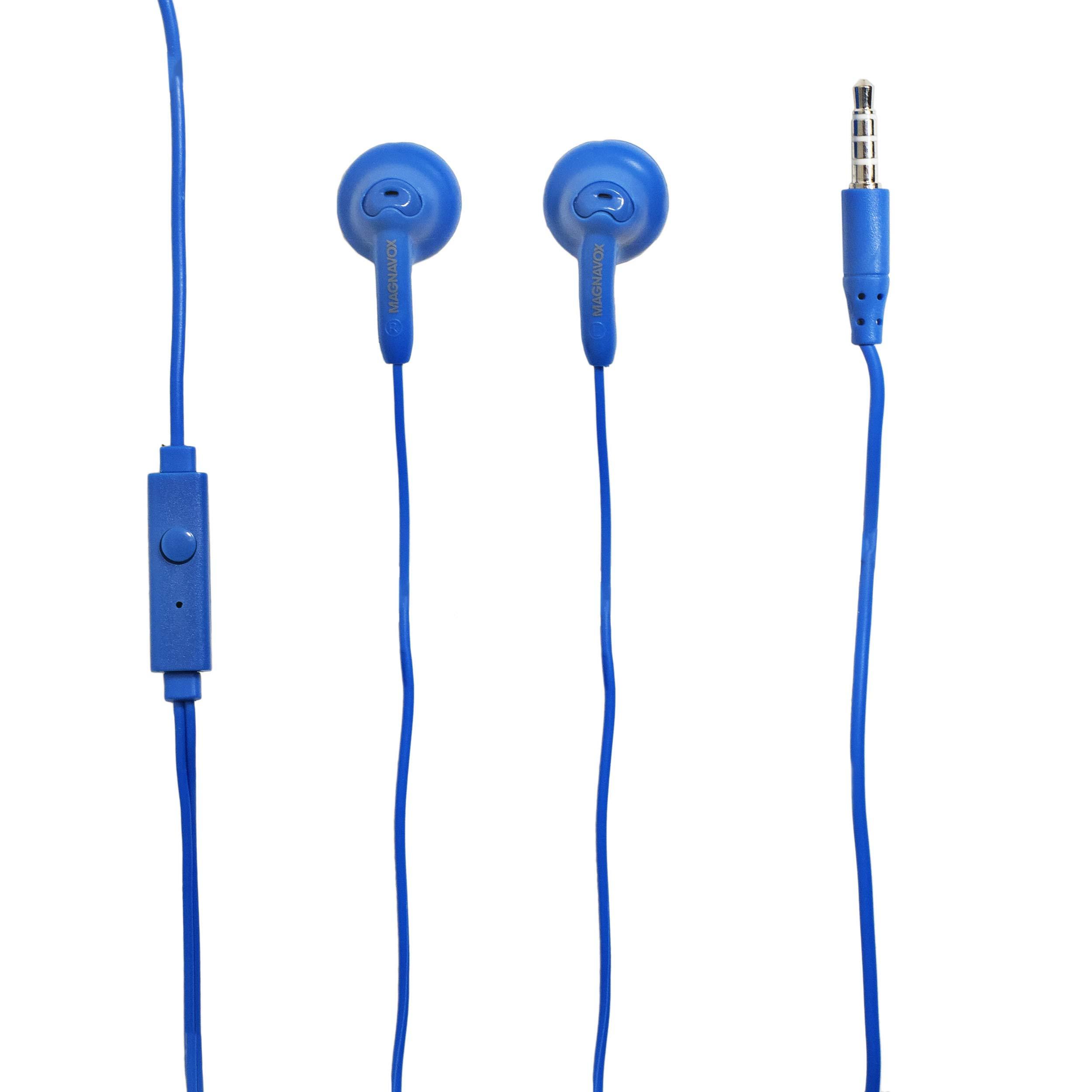 Magnavox Magnavox MHP4820M-BL Gummy Earbuds with Microphone in Blue | Available in Pink, Purple, White, Black, & Blue | Earbuds Gummy | Extra Value Comfort Stereo Earbuds | Durable Rubberized Cable |