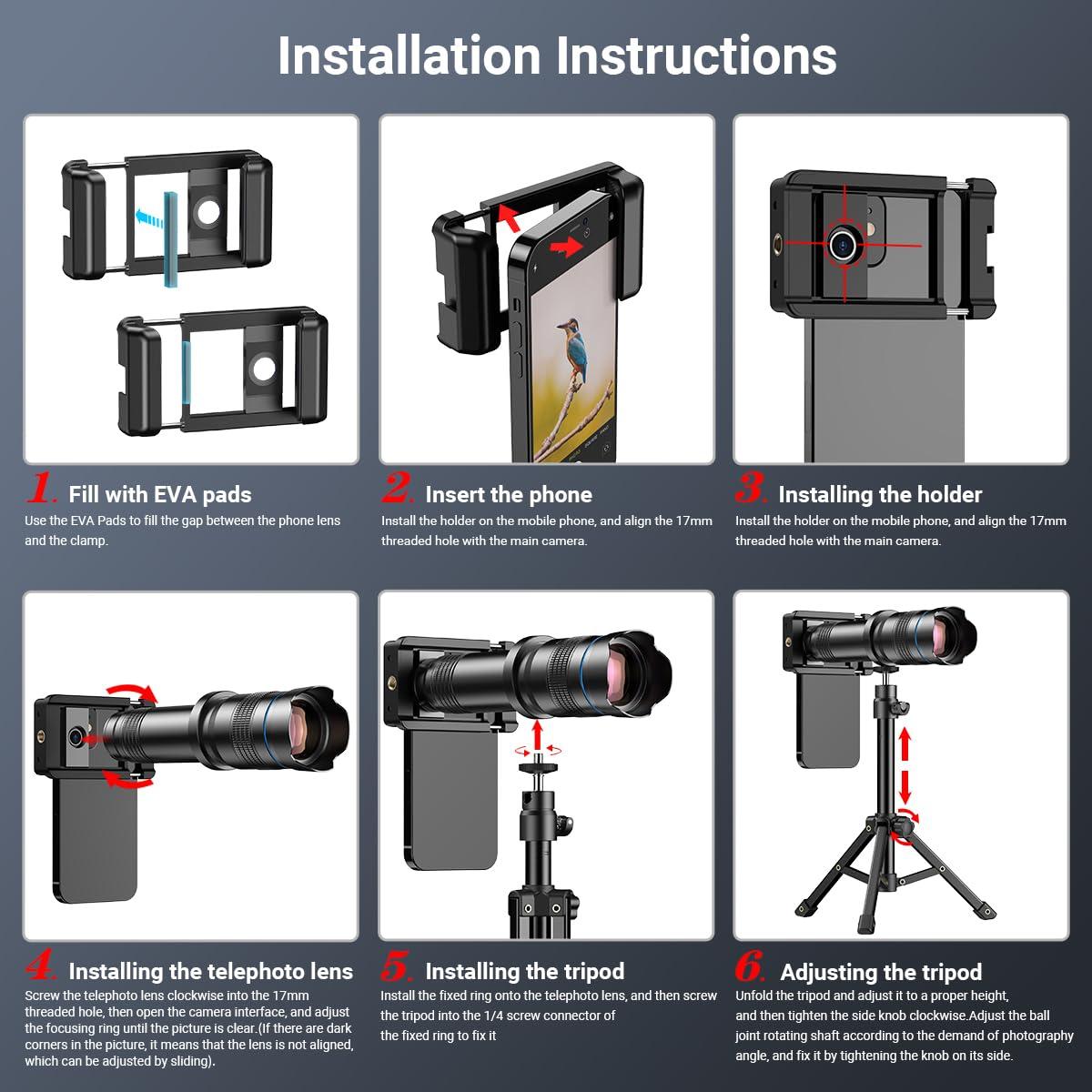 APEXEL Apexel 10 in 1 Phone Camera Lens Kit Wide Angle/Macro/Fisheye/Telephoto/CPL/Flow/Radial/Star Filter/Kaleidoscope Lens for iPhone and Most Phone Black