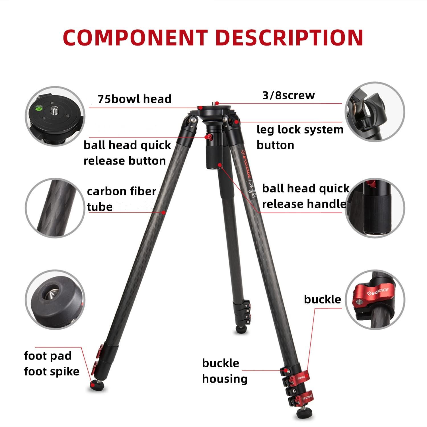 IFOOTAGE IFOOTAGE Gazelle TC7 Carbon Camera Tripod, 61" Professional Video Tripod 3 Sections with Quick Release Handle,Compatible with DSLR Camcorder