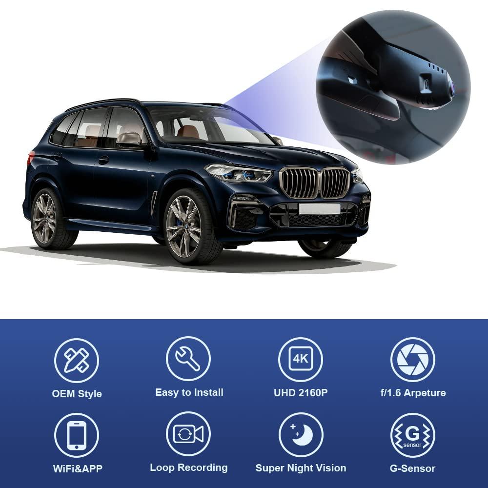 FITCAMX Fitcamx 4K Dash Cam Suitable for BMW X5 2023 2022 2021 2020 2019 G05 Xdrive50i 40i M50i Sdrive40i (Model A), Integrated OEM Style, UHD 2160P Video WiFi, G-Sensor, Loop Recording, Plug&Play, 64GB Card