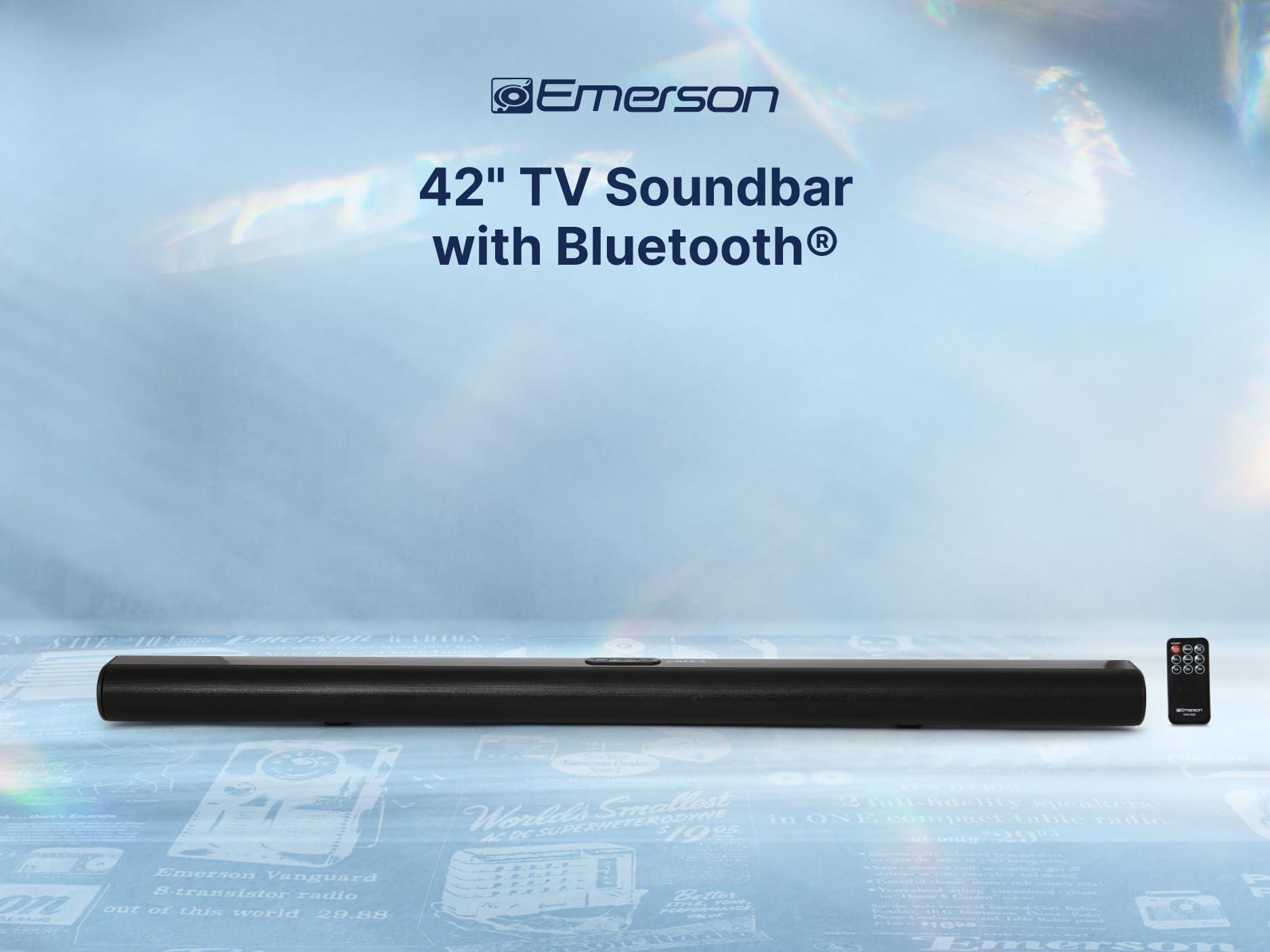 Emerson Emerson EHS-2003 42-Inch Bluetooth Soundbar with HMDI ARC, Wireless NFC Connectivity, 2.0 Channel Audio, USB/AUX Inputs, FM Radio, Wall Mountable Design, and Remote Control