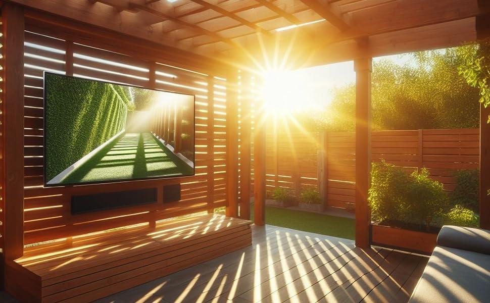 Titan Titan 32 Inch Partial Sun Outdoor TV 4K QLED IP65 Weatherproof Smart TV,Tizen OS, Thin Bezel, SmartThings,WiFi,Bluetooth,eARC HDMI,USB,Alexa,Quantum HDR+,450 Nits