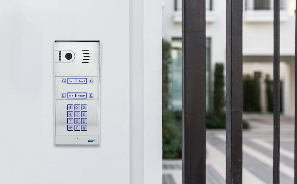 GBF GBF Smart Full IP Video Door Station/Smart Video Intercom System for 4 Unit Apartment (GBF-PL963PM4U-POE)- 1080P Camera, Built in POE, Control Two Locks remotely, Smart Keypad