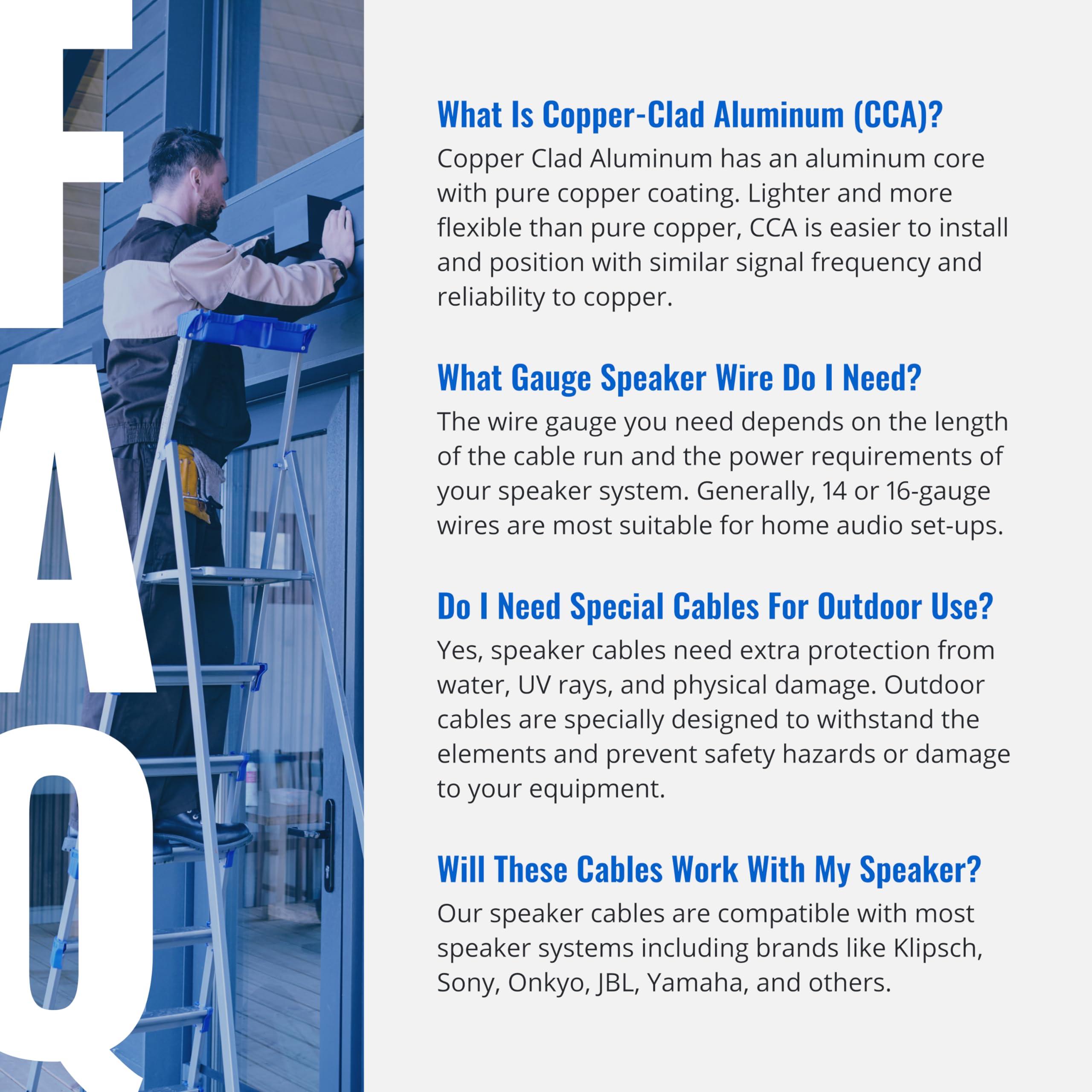 Cables Direct Online Cables Direct 14-Gauge Outdoor Speaker Wire, 250 Ft | 4 Conductor, Copper Clad Aluminum, Stranded Bulk Audio Cable | CL2, Direct Burial, UV Resistant