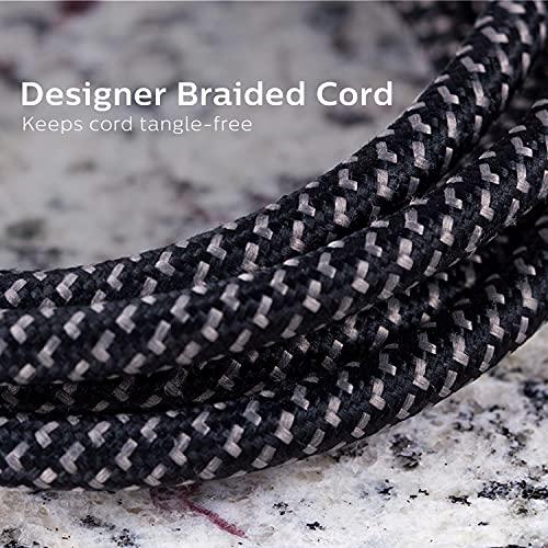 PHILIPS Philips 6 Outlet Surge Protector Power Strip, Designer Braided Power Cord, 10 Ft Power Cord, Flat Plug Extension Cord, Perfect for Office or Home Décor, 1080 Joules, ETL Listed, Black, SPC3064BG/37