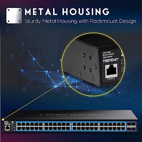 TRENDnet TRENDnet 52-Port Gigabit Web Smart Switch with 10G SFP+ Ports, TEG-3524S, 48 x Gigabit Ports, 4 x 10G SFP+ Ports, Network Ethernet Switch, Lifetime Protection, Black
