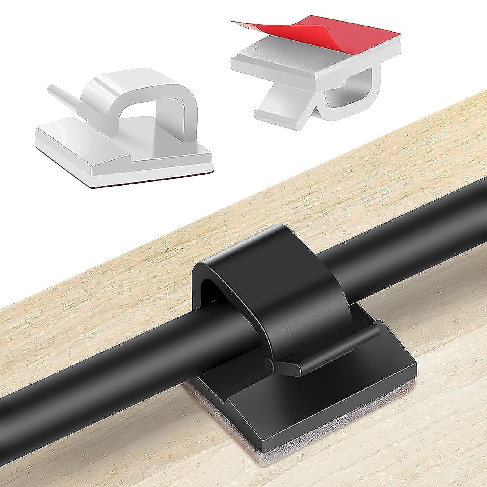 TidyHelper Cable Clips (120 PCS), 50 PCS White Cable Clips Adhesive & 50 PCS Adhesive Cable Clips Black & 20 PCS Wire Clips with Nail, Cord Clips Wire Holders for The Wall, Under Table Cable Management Clips