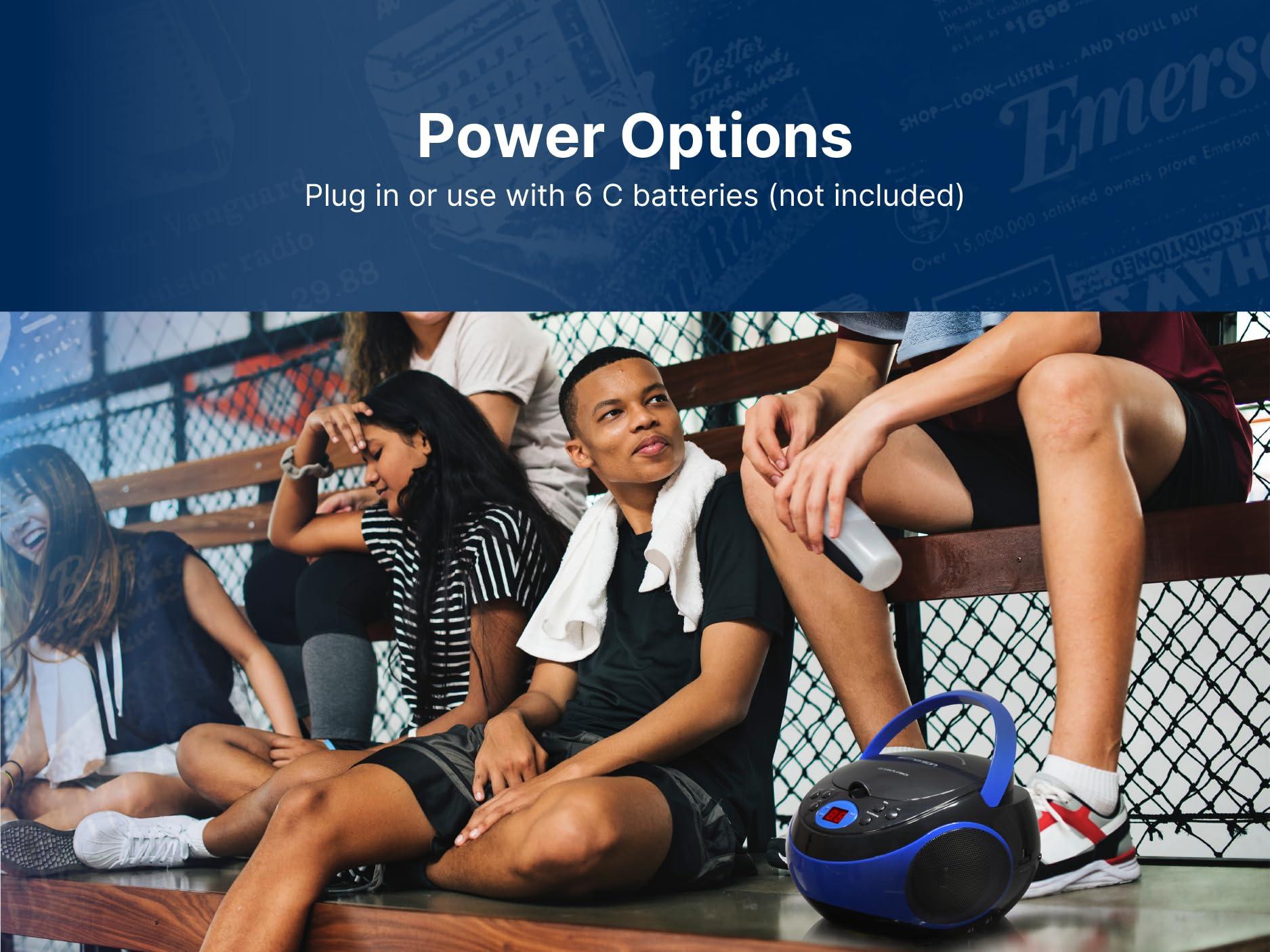 Emerson Emerson EPB-3000 Portable CD Player with AM/FM Radio, Programmable Memory, Dual Stereo Speakers, 3.5mm AUX Input, and Two-Way Power for Home or On-The-Go Entertainment Ideal for Music Lovers