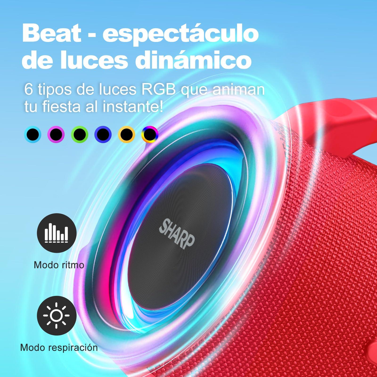Sharp Sharp GX-BT490 Bluetooth Speaker with DSP Technology | Waterproof IP67 | 10 Hour Playtime | Light Effects | 120W Max Power with Deep Bass | True Wireless Pairing | Hands-Free Calling | Strap | Red