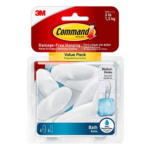 Command Command BATH18-6ES Organize Damage-Free Bath Towel Hook Value Pack, Medium, Frosted