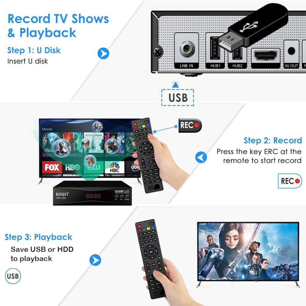 KOQIT Koqit V5H H.265 Free To Air FTA Satellite Receiver DVB-S2 Satellite TV Receiver HEVC DVB S2 Galaxy 19 Receivers Sat DVB Finder Meecast Biss PVU YouTube TV Decoder DVB2IP Box