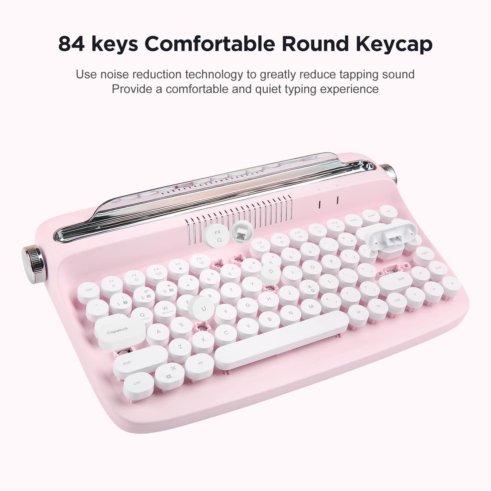 YUNZII YUNZII ACTTO B303 Wireless Typewriter Keyboard, Bluetooth Connection, Cute Retro Aesthetic Design with Integrated Stand for Tablet, Phone, PC and Win/Mac/Android(B303, Baby Pink)