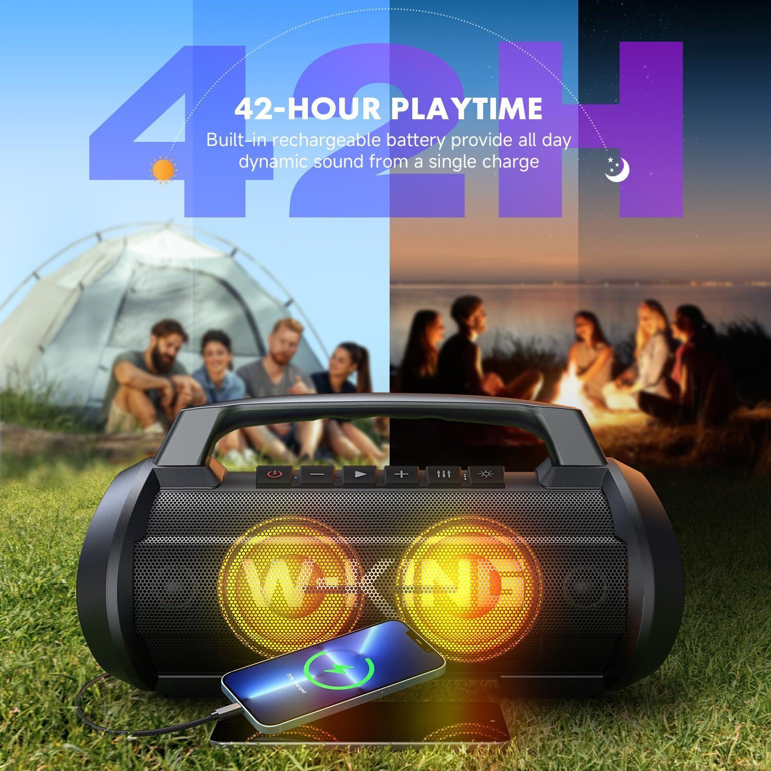 W-KING W-KING Portable Speakers Bluetooth Wireless, 120W Max Loudest Bluetooth Speaker, IPX6 Waterproof Outdoor Speaker with 70W Deep Bass/2*Subwoofer/DSP/EQ/42H/LED/MAC-in/Power Bank, Large Party Boombox
