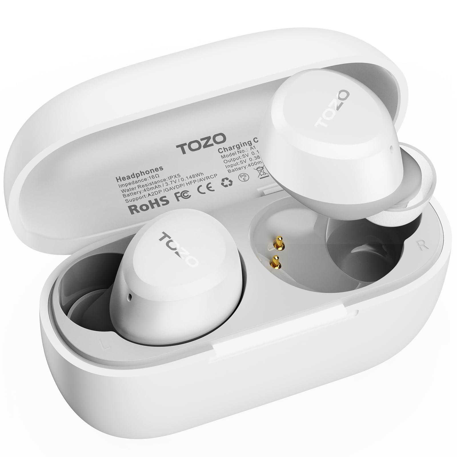 TOZO TOZO A1 2024 New Upgraded Wireless Earbuds, Bluetooth 5.3 in Ear Headphones Light-Weight, Support APP EQ Setting, Stereo Sound Headset Longer Playback with Charging Case Waterproof, White