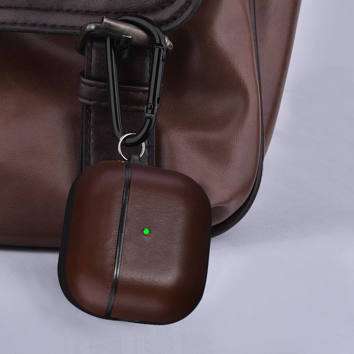 V-MORO V-MORO Compatible with Airpods 4 Case Cover Genuine Leather AirPod 4th Generation(2024) Case Men [Front LED Visible] iPod 4 Leather Hard Protective Covers Ear Skin Dark Brown