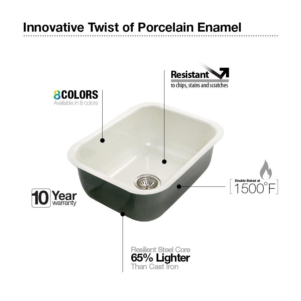 HOUZER Houzer PCS-2500 LE Porcelain Enamel Steel Undermount 22-3/4\" x 17-3/8\" Single Bowl Kitchen Sink, Lemon