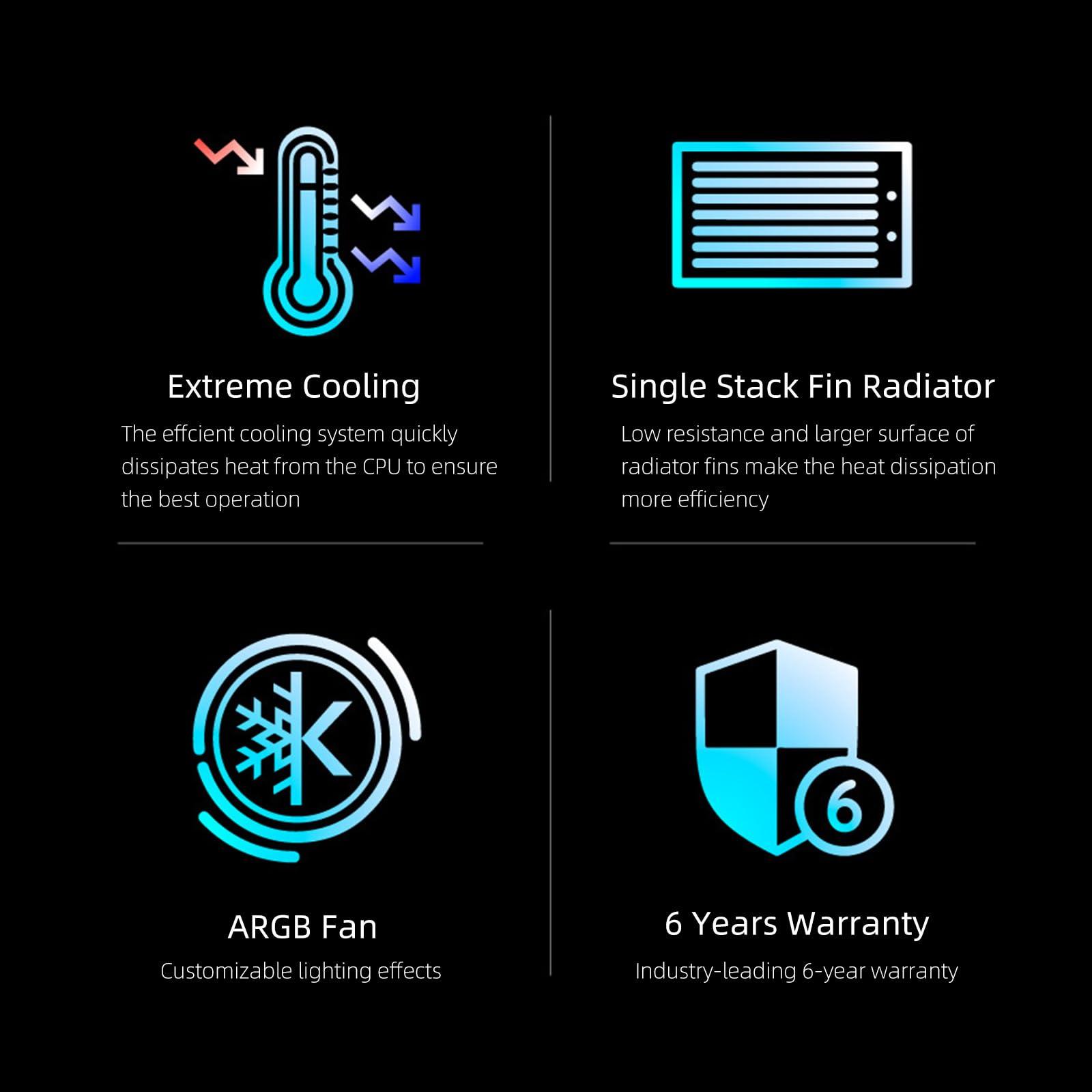 KINGCOOL KINGCOOL Aqua Freeze AIO Cooler 240mm Radiator Liquid CPU Cooler RGB All-in-One Water Cooling System, 2x120mm ARGB Fans, AMD AM5/AM4 Intel LGA 1851/1800/1700/115X Sockets Compatible (240mm, White)