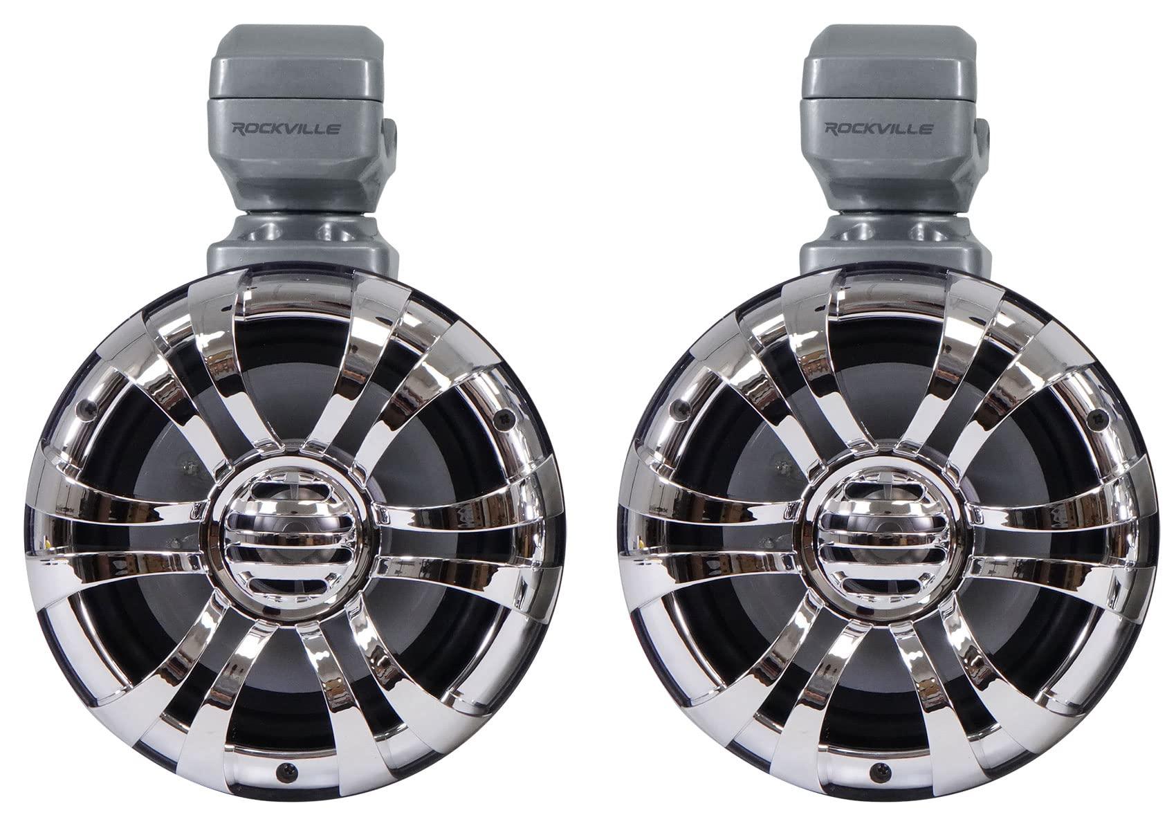 Rockville Rockville (4) WB50KLS Silver 5.25" 250w Metal Marine Wakeboard LED Tower Speakers