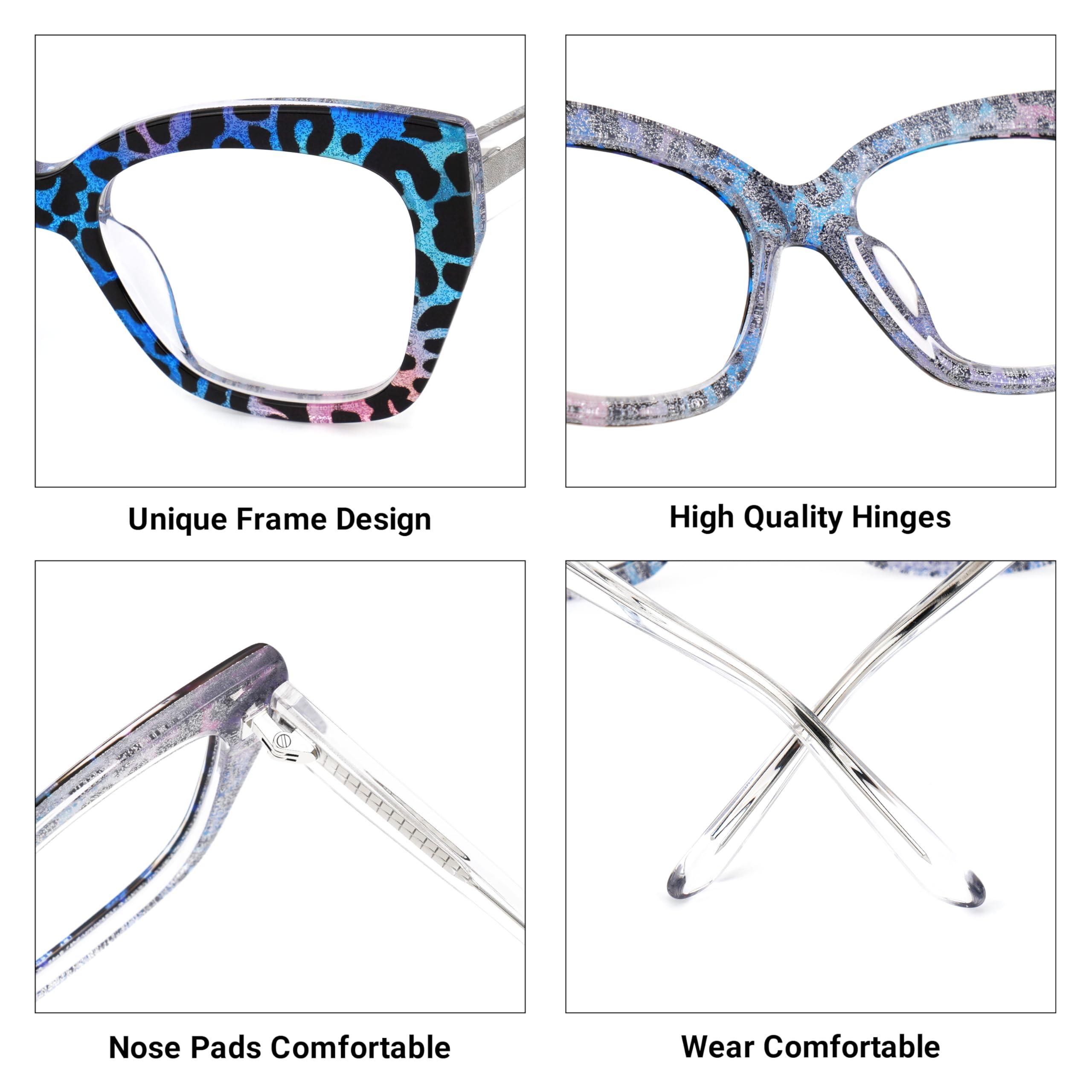 VOOGLAM VOOGLAM Square Women's Non-Prescription Glasses with HD Clear Lenses in Multicolor Leopard Acetate Frame