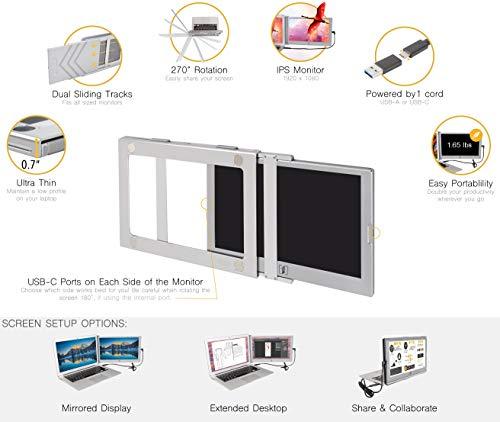 SideTrak SideTrak Slide Portable Monitor for Laptop 12.5" FHD 1080P IPS Attachable Laptop Screen | Efficient USB Power | Compatible with Mac & Chrome 13" -17" Laptops (Patent Pending) | Silver