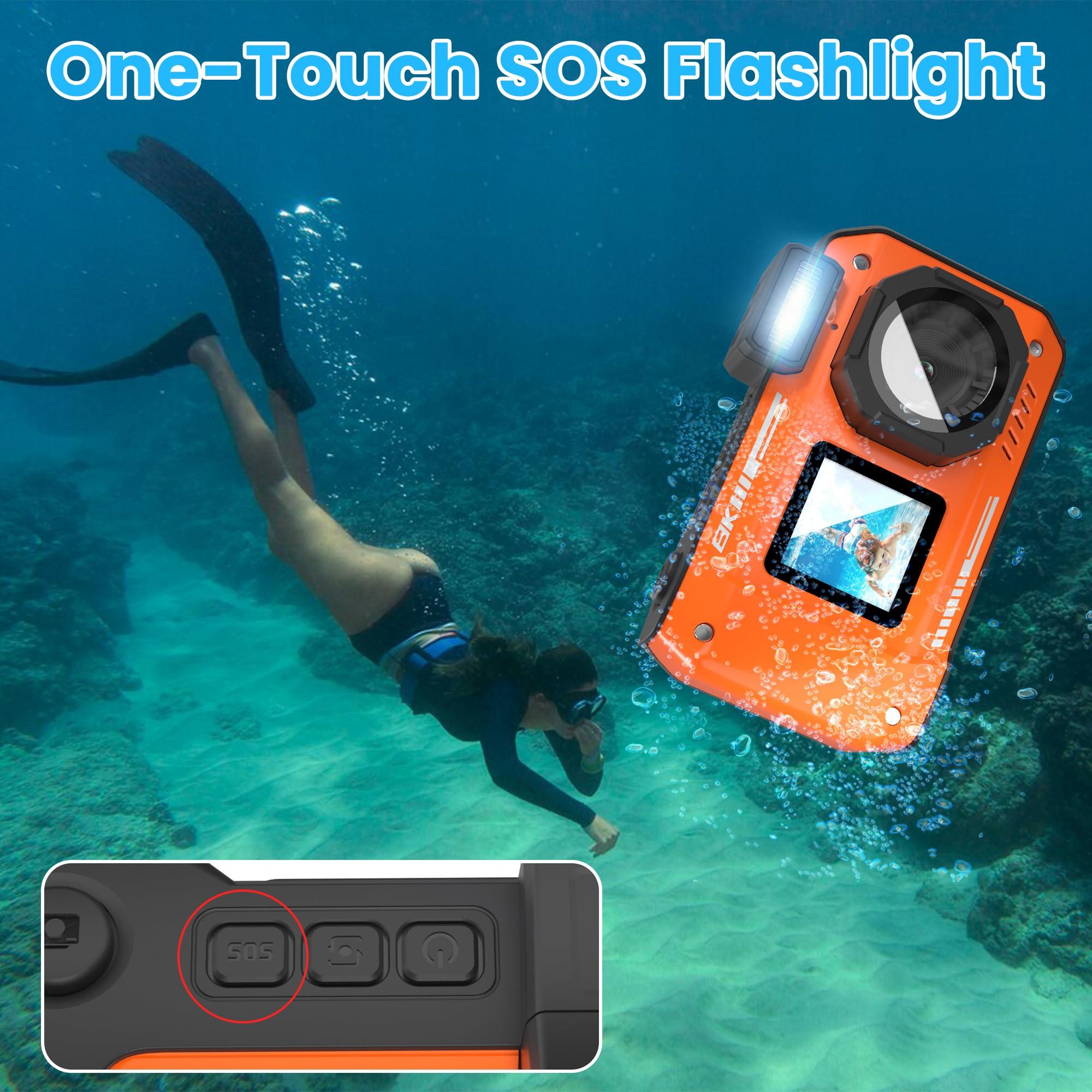 KitkidKind 8K 70MP Digital Camera with 64G Card 33FT Underwater Camera Waterproof Camera Rugged Dustproof Shockproof for Snorkeling 18X Zoom Autofocus Selfie Dual-Screen Camera Snorkeling Point and Shoot Camera