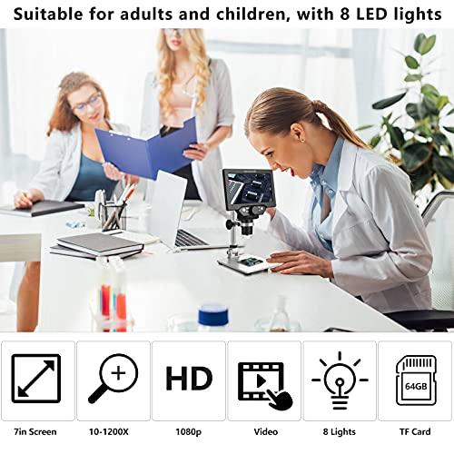 UF-TOOLS UF-TOOLS 7 Inch LCD Digital Microscope with 64GB TF Card, 1200x Magnification, 12MP Ultra-Precise Focusing Camera 1080P Video Microscope 8 LED Lights for Coin Circuit Board Soldering PC Watch Repair