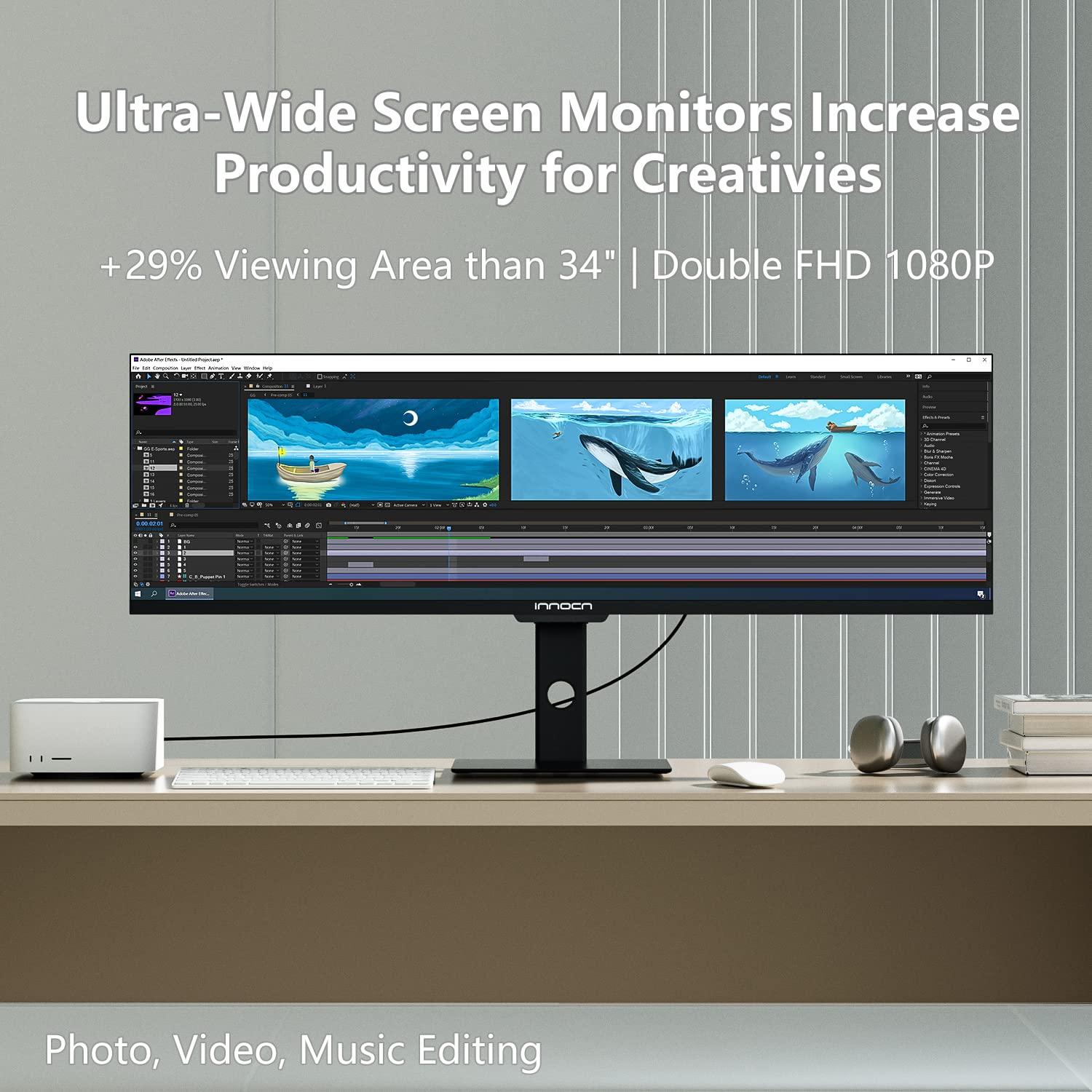 INNOCN INNOCN Ultrawide Monitor 43.8" WFHD 3840 x 1080p 120Hz 32:9 IPS Computer Split Screen 96% DCI-P3 HDR400 FreeSync Premium USB Type-C HDMI Height Adjustable Mountable - 44C1G