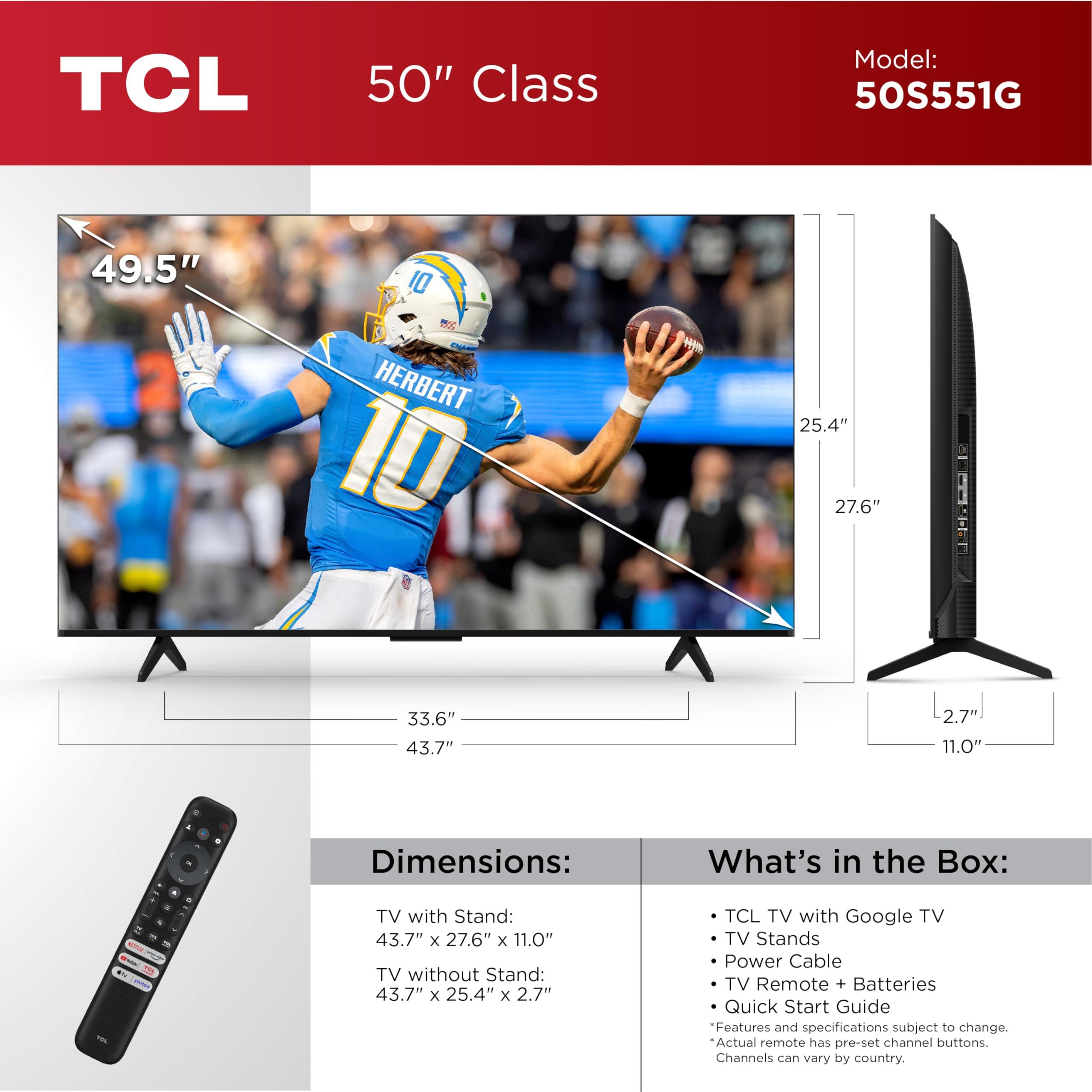 TCL TCL 50-Inch Class S5 4K UHD LED Smart TV with Google TV (50S551G, 2024 Model), Google Assistant Built-in with Voice Remote, Compatible with Alexa, Streaming Television