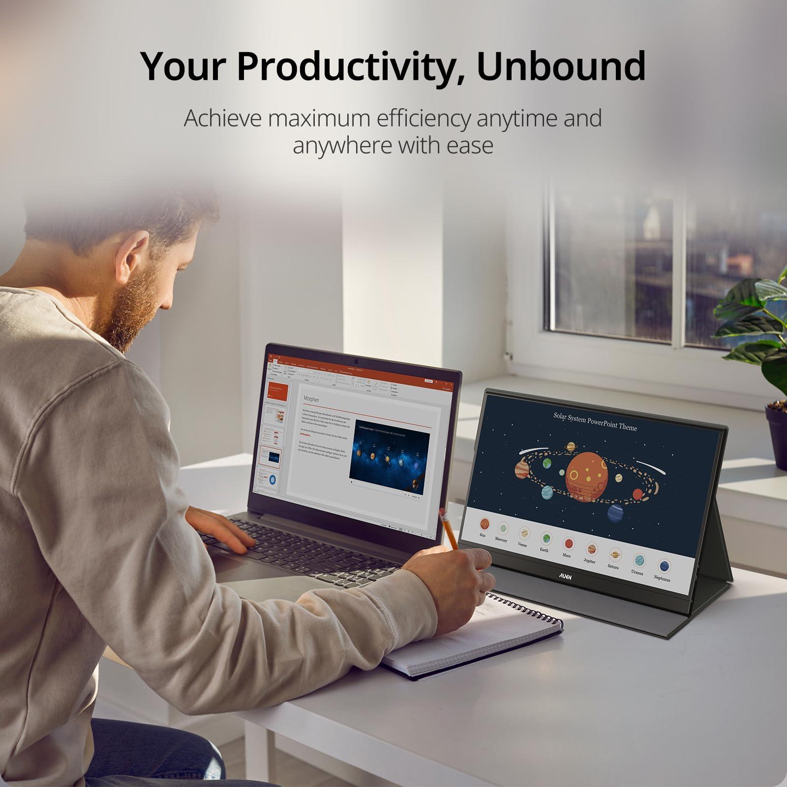 MNN MNN Portable Monitor 15.6inch FHD 1080P USB C HDMI Gaming Ultra-Slim IPS Display w/Smart Cover & Speakers,HDR Plug&Play, External Monitor for Laptop PC Phone Mac (15.6'' 1080P)