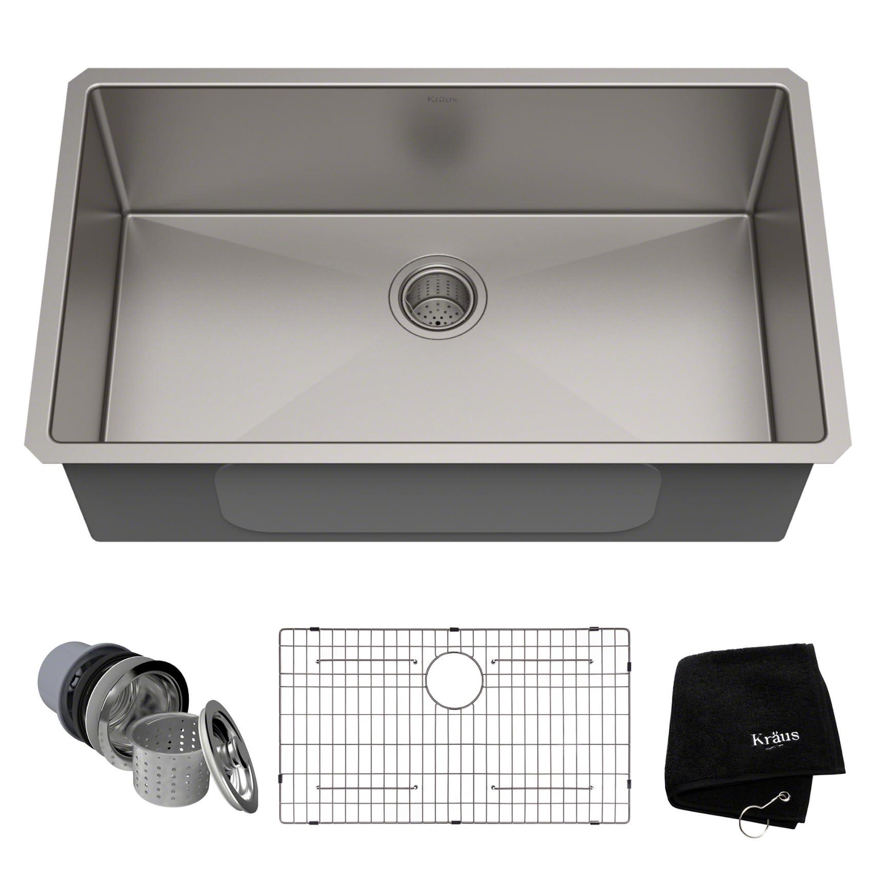 Kraus Kraus KHU100-32 Standart PRO 16 Gauge Undermount Single Bowl Stainless Steel Kitchen Sink, 32 Inch