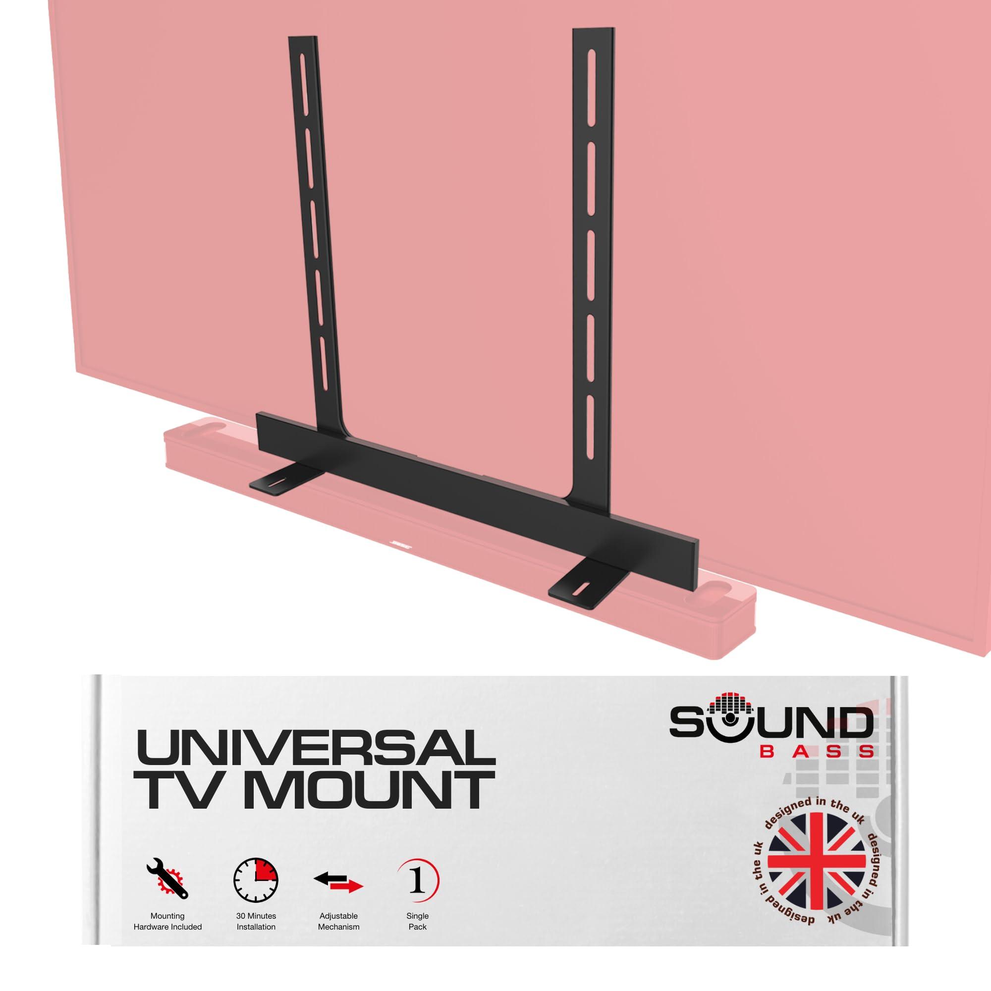 Sound Bass Universal Under TV Mount, Black, Compatible with Bose Smart Soundbar 300/500/550/600/700/900/Ultra, TV Speaker, Soundtouch 300 - Invisible Once Fitted, Fast & Easy Way to Mount Your Sound Bar