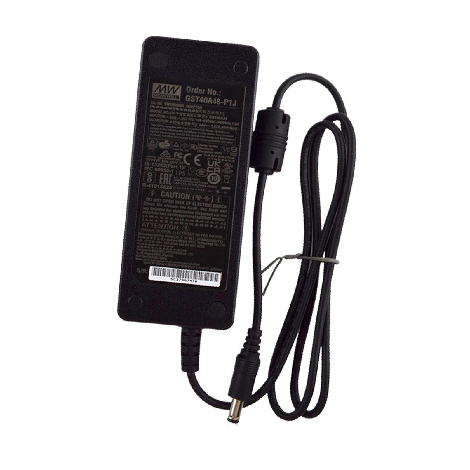 MEAN WELL Mean Well GST40A48-P1J Desktop AC Adapter, 40W 48V 0.84A, DC P1J Barrel Plug, 2.1mm I.D. x 5.5mm O.D. x 11mm Center Positive Female, 3 Pole AC Inlet IEC320-C14, Input: 90~264VAC, Level VI