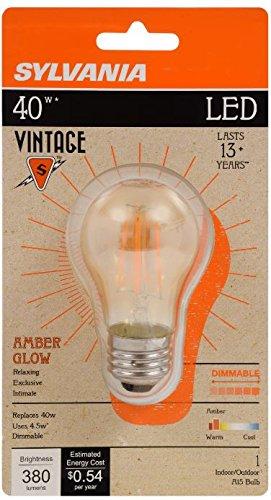 LEDVANCE SYLVANIA LED Vintage Amber Glow A15 Light Bulb, 40W Equivalent Efficient 4.5W, Dimmable, Medium Base - 1 Pack (75343)