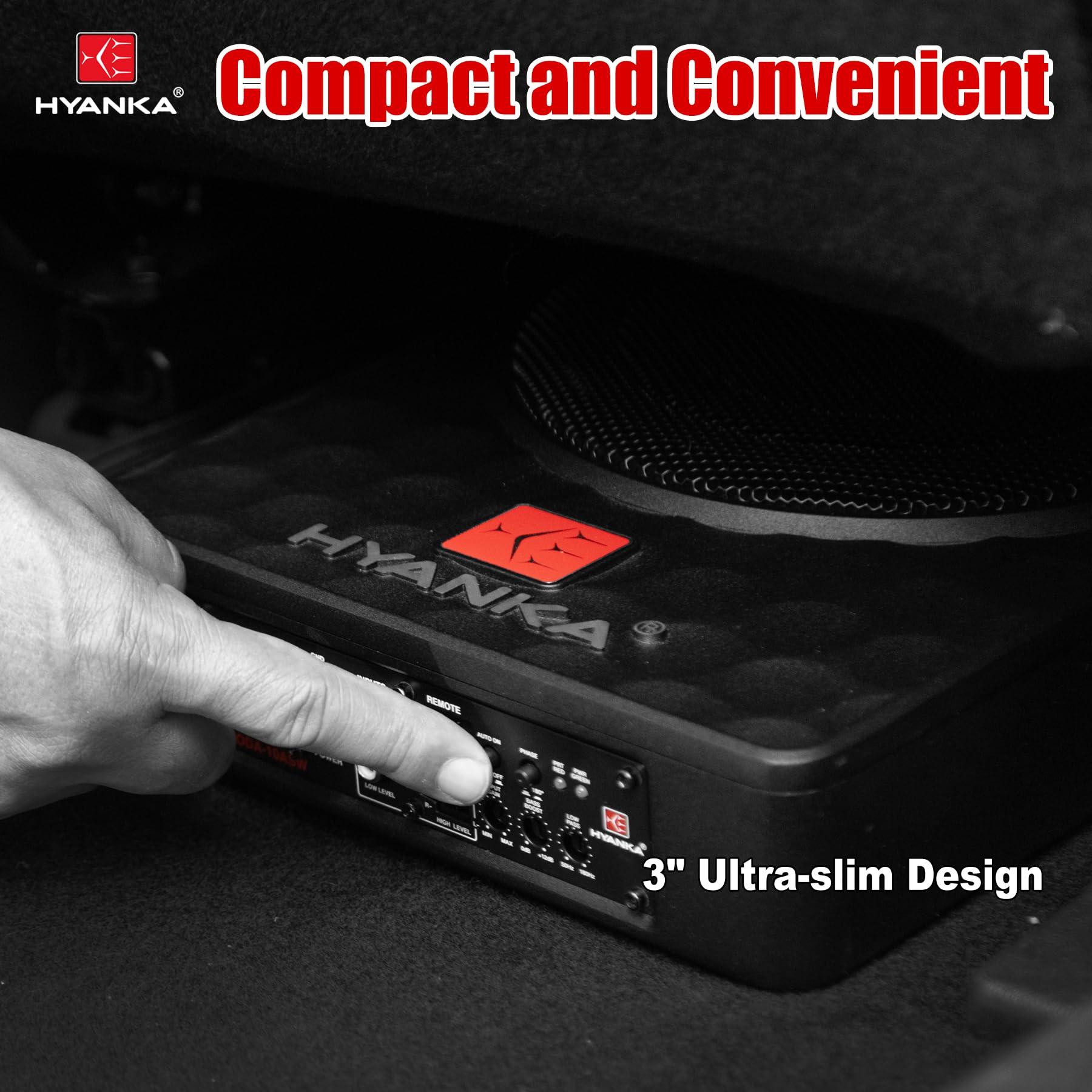 H YANKA H YANKA SODA-10ASW 480W 10 Inch Compact Underseat Car Subwoofer with Built-in Amp, Slim Powered Subwoofer for Car/Truck/Jeep Audio