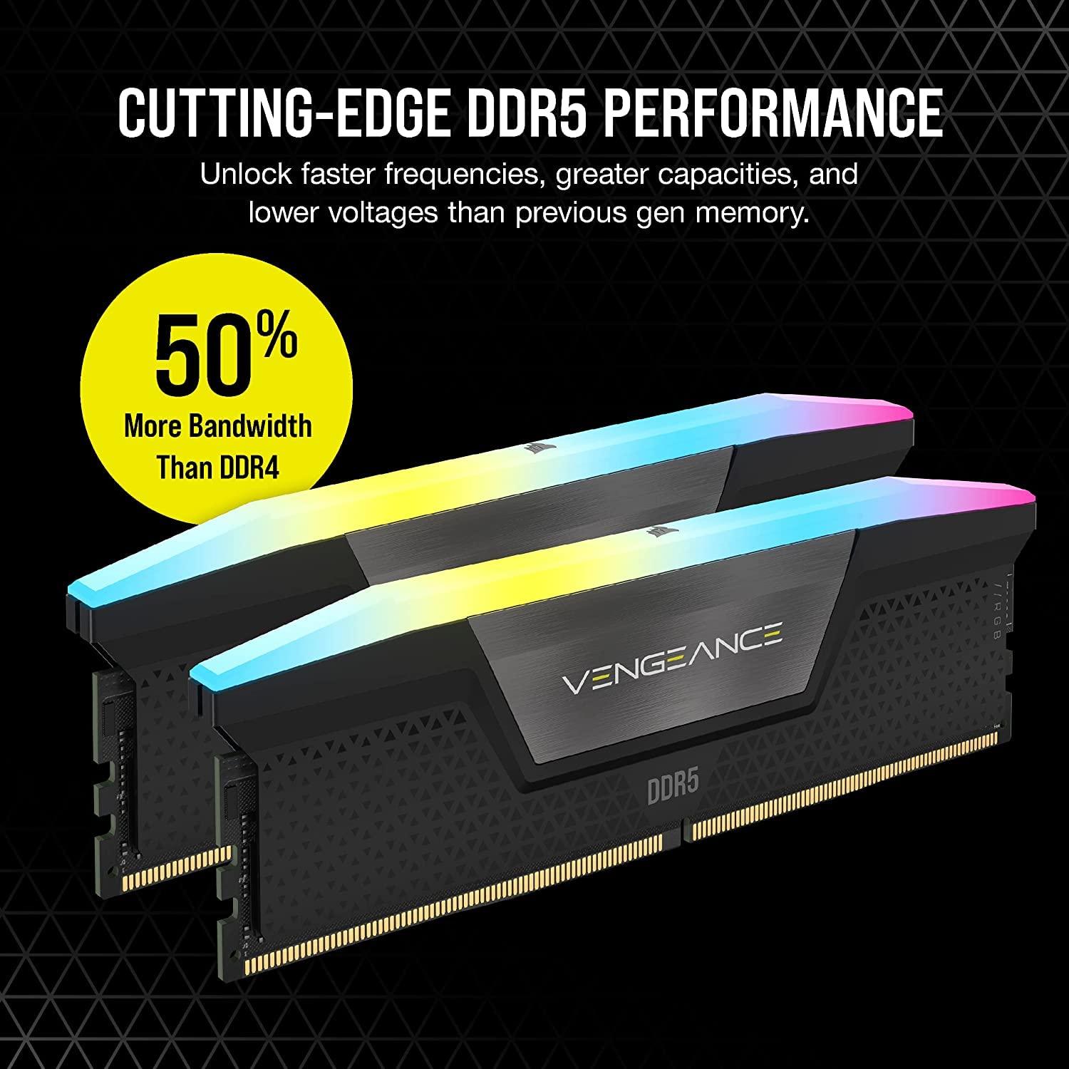 Corsair CORSAIR VENGEANCE RGB DDR5 RAM 32GB (2x16GB) 6800MHz CL40 Intel XMP iCUE Compatible Computer Memory - Black (CMH32GX5M2B6800C40)