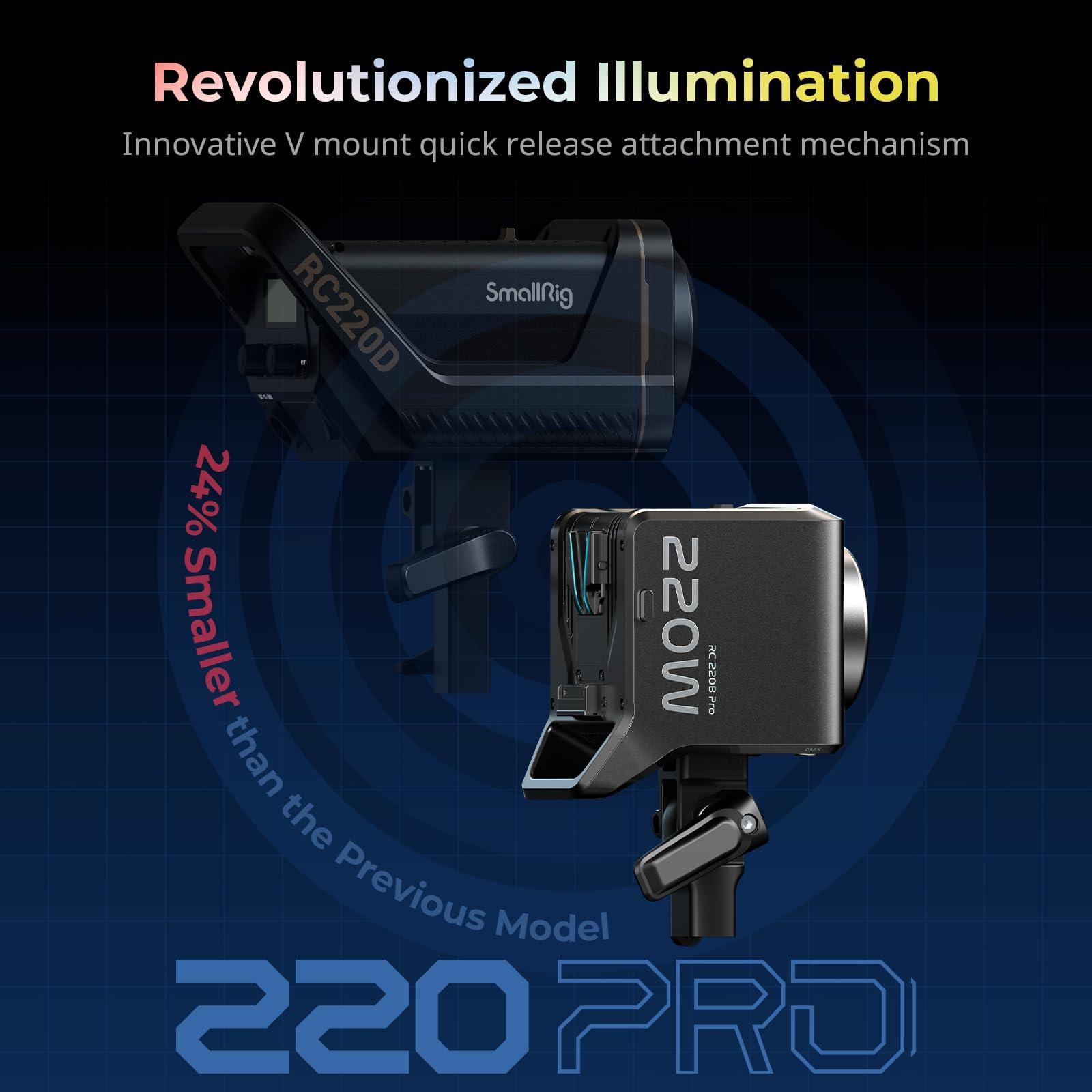 SMALLRIG SMALLRIG RC 220D Pro 220W COB Video Light, Daylight Continuous Output Light 5600K, CRI 95+, Modular Body Design Bowens Mount Light, Support 3 Power Supply Methods, App Control for Photography