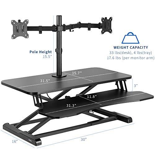 VIVO VIVO Height Adjustable 32 inch Standing Desk Converter with Dual 13 to 30 inch Monitor Stand, Sit Stand Monitor Mount and Desk Riser, Black, DESK-V000K-M2